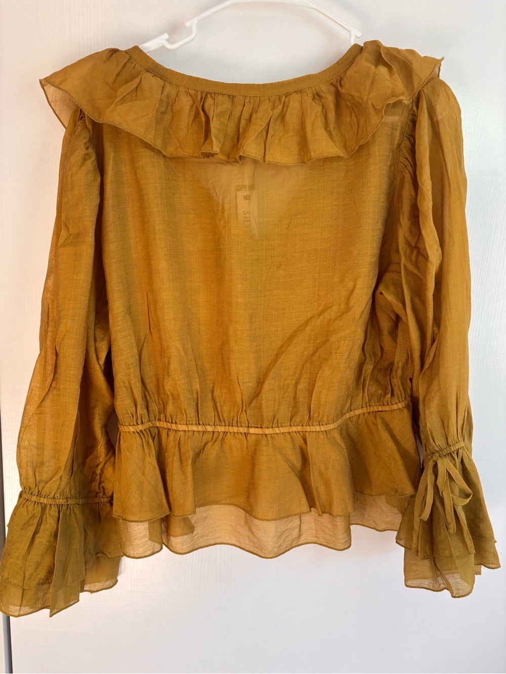 Steve Madden Mustard Sheer Ruffle Peplum Blouse